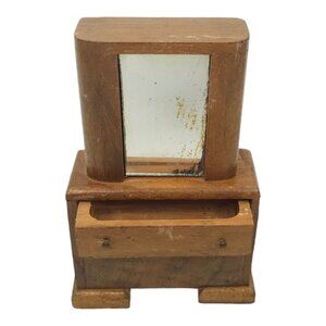 Wooden Dollhouse Tall Mirrored Dresser Vintage 1950s Two Knob Pull Out Drawer